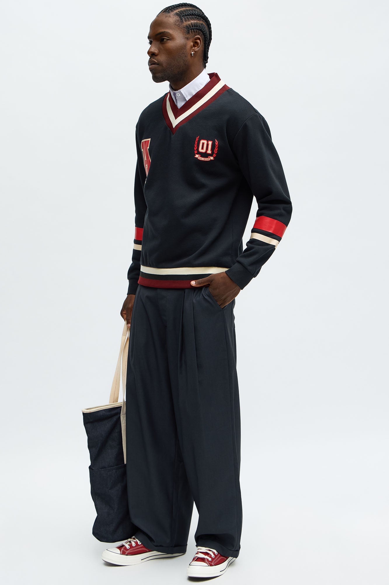 Baggy Pleated Everyday Trouser - Grey/Blue