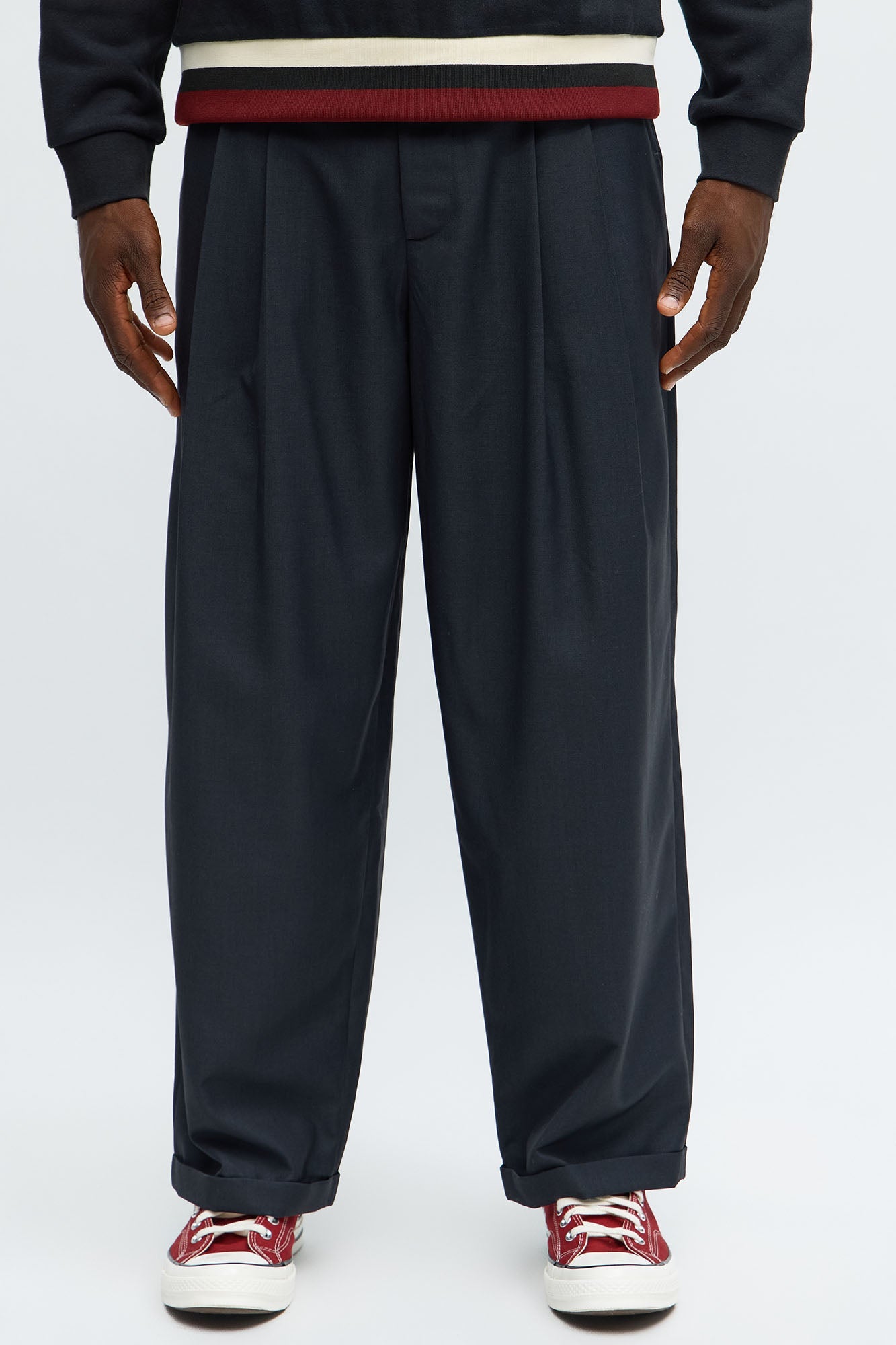 Baggy Pleated Everyday Trouser - Grey/Blue