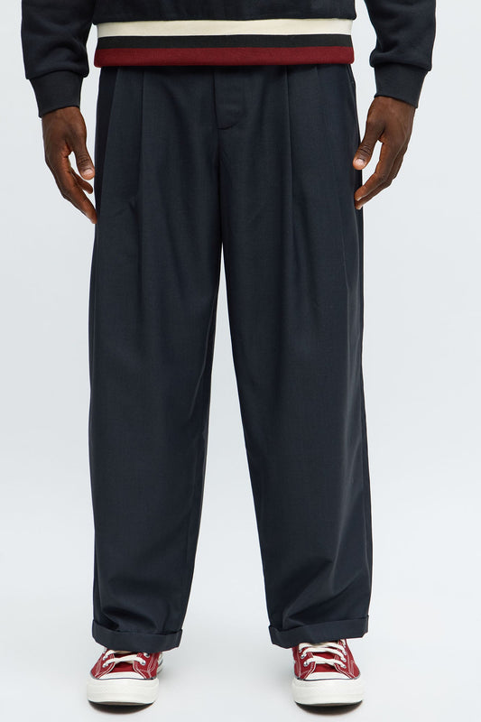 Baggy Pleated Everyday Trouser - Grey/Blue