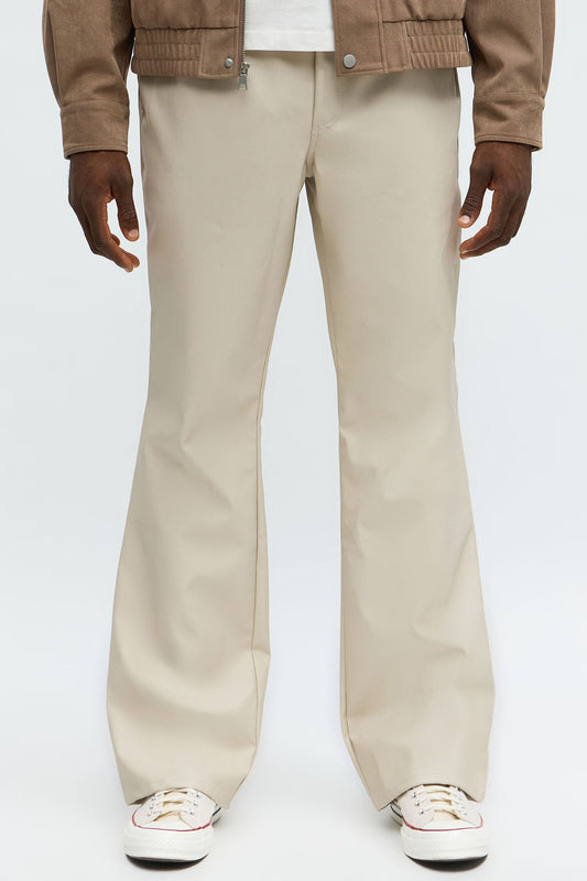 Stacked Slim Flare Studded Faux Leather Pant - Taupe