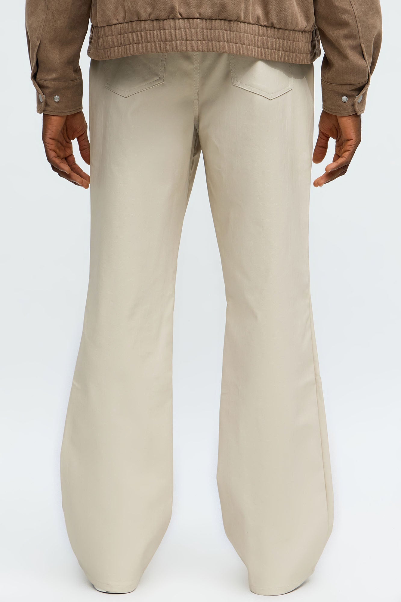 Stacked Slim Flare Studded Faux Leather Pant - Taupe