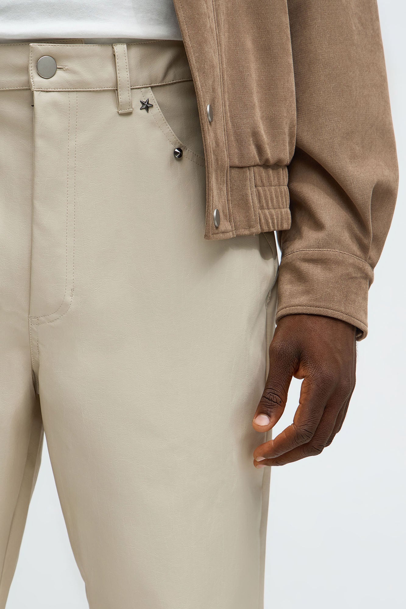 Stacked Slim Flare Studded Faux Leather Pant - Taupe