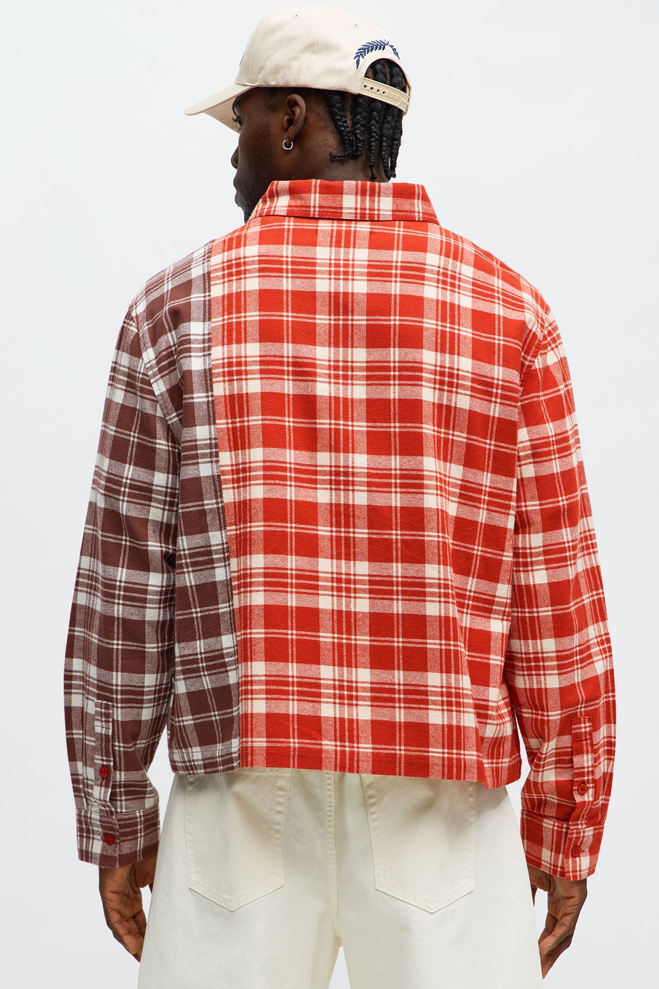 Split Flannel Button Up Shirt - Red/combo