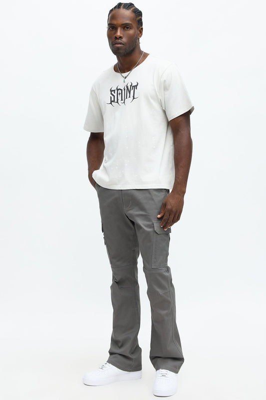 Stacked Slim Flare Kryptonite Cargo Pants - Grey