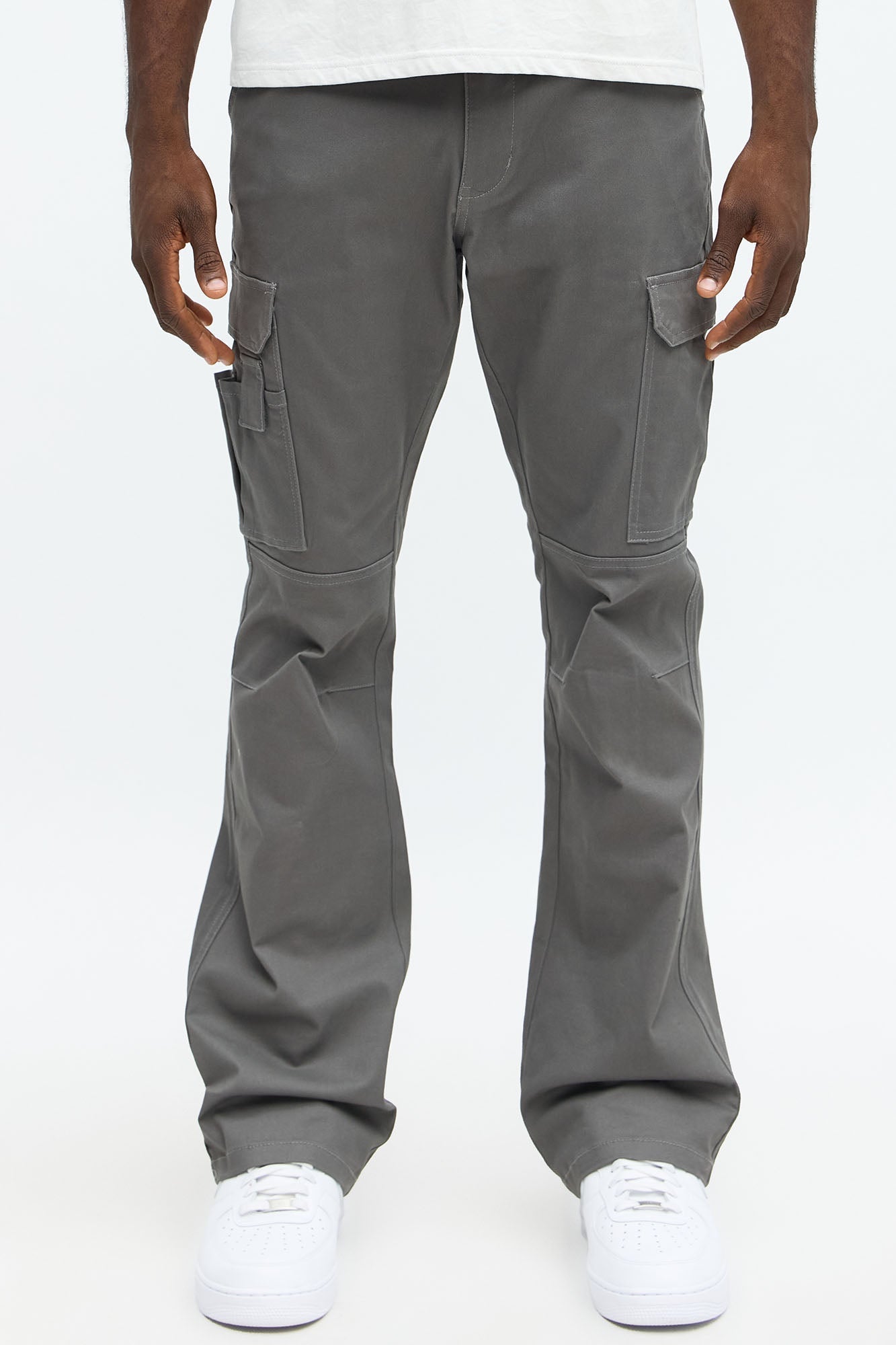 Stacked Slim Flare Kryptonite Cargo Pants - Grey