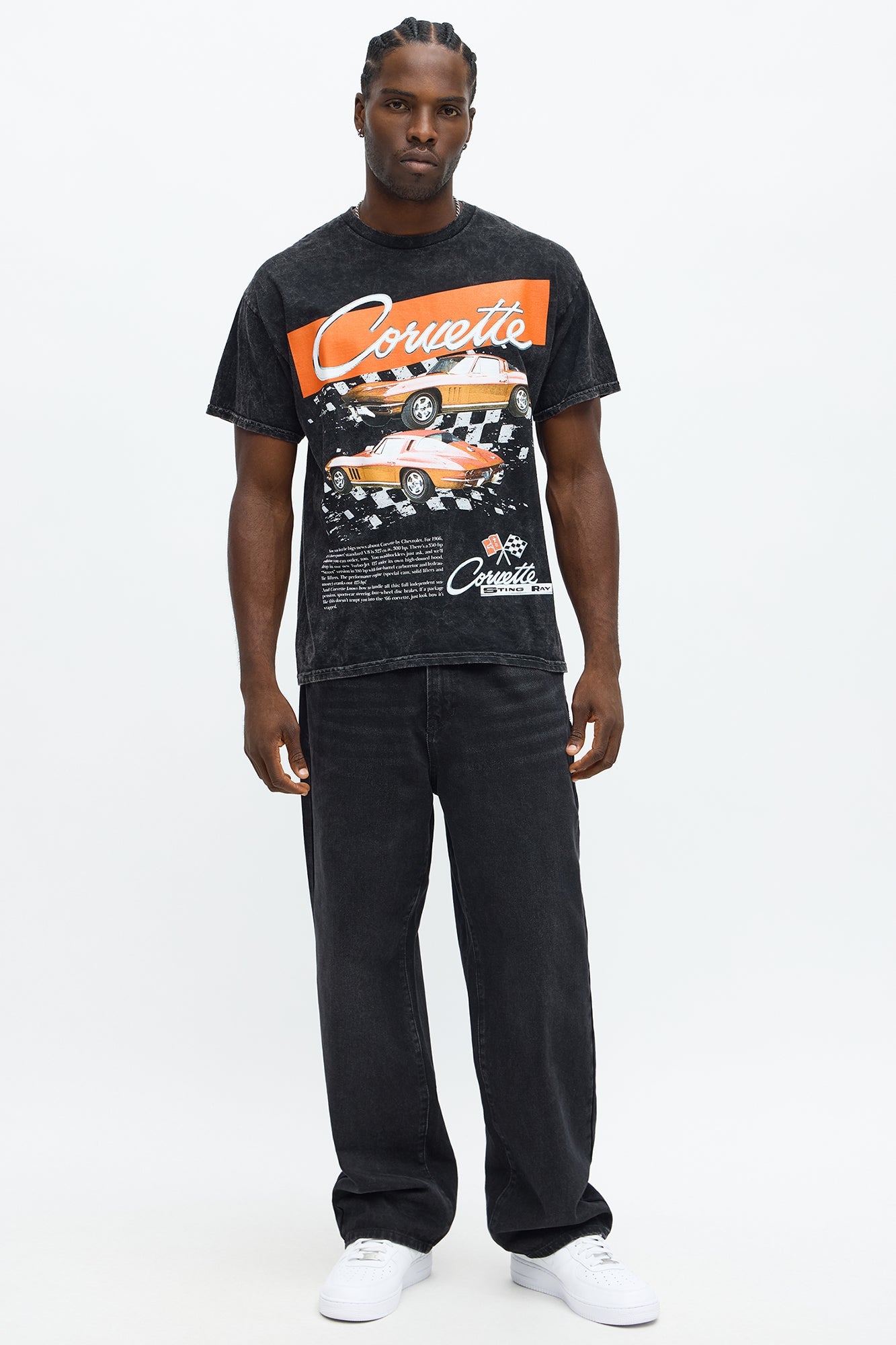 Chevy Corvette Red Sting Ray Short Sleeve Tee - Black Wash