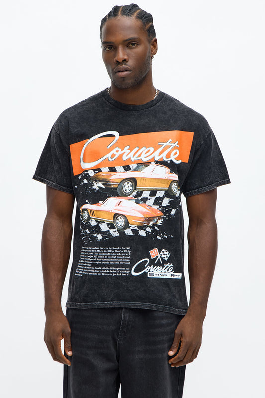 Chevy Corvette Red Sting Ray Short Sleeve Tee - Black Wash