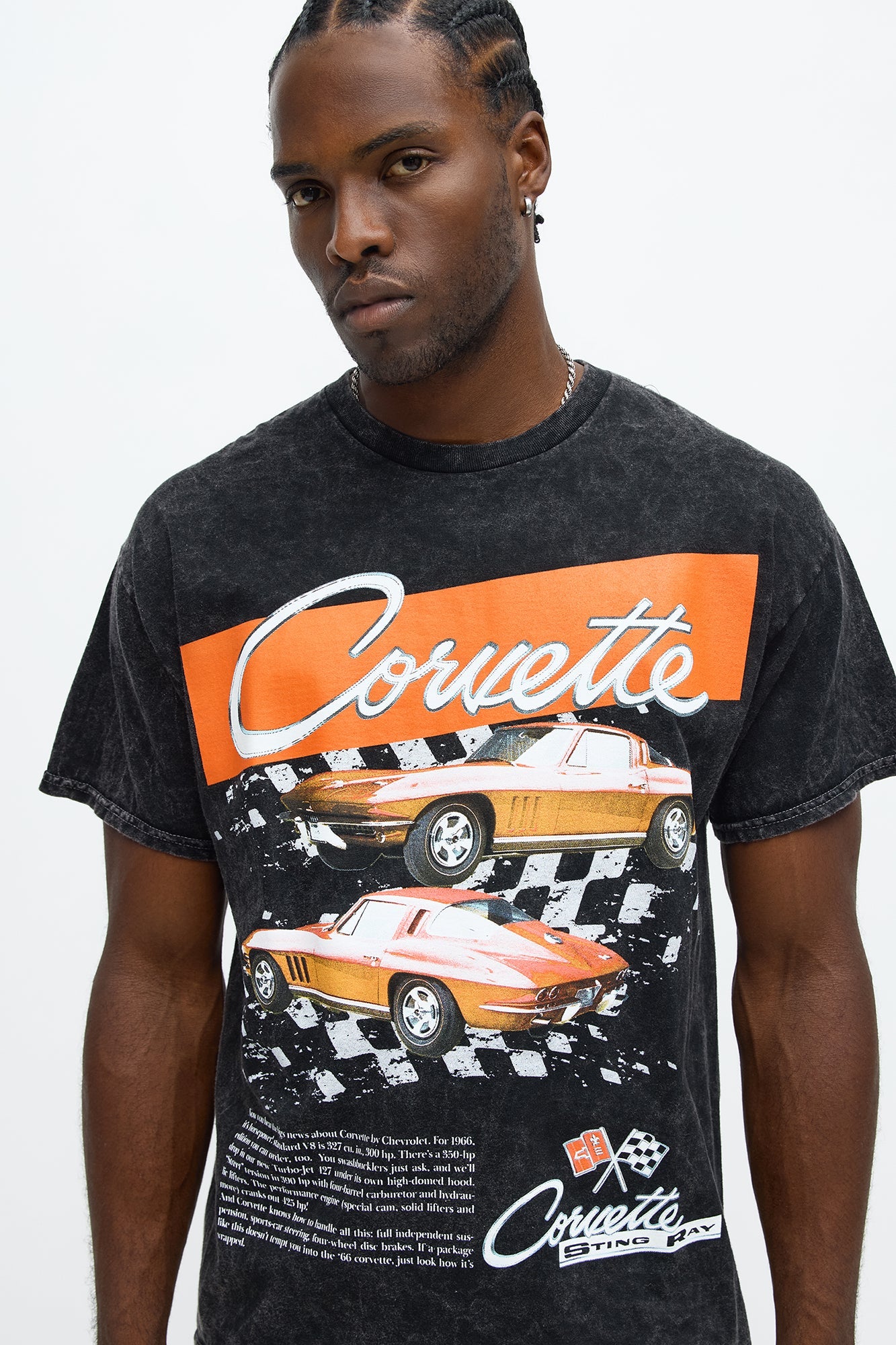 Chevy Corvette Red Sting Ray Short Sleeve Tee - Black Wash