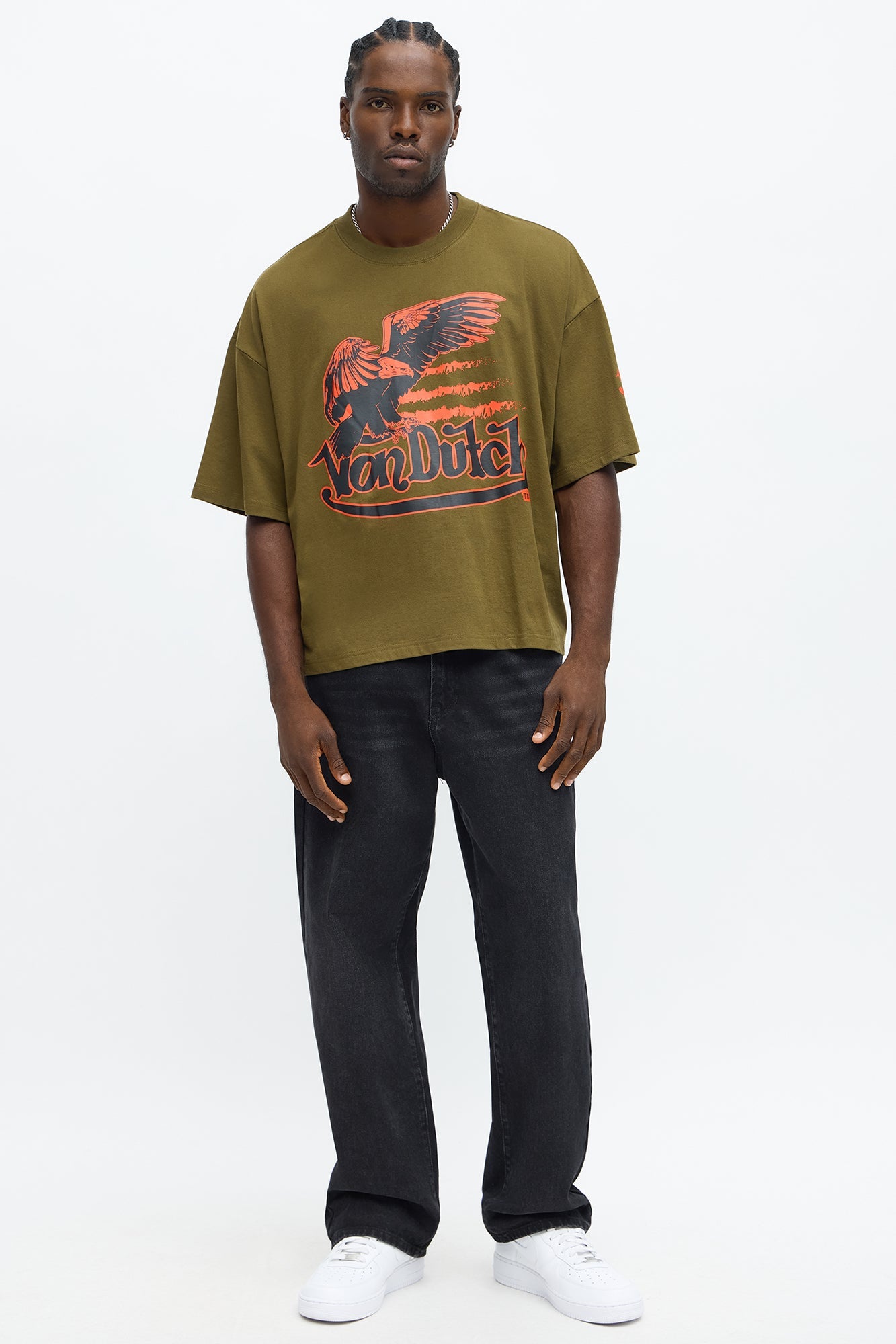 Oversized Cropped Von Dutch Fly High Tee - Olive