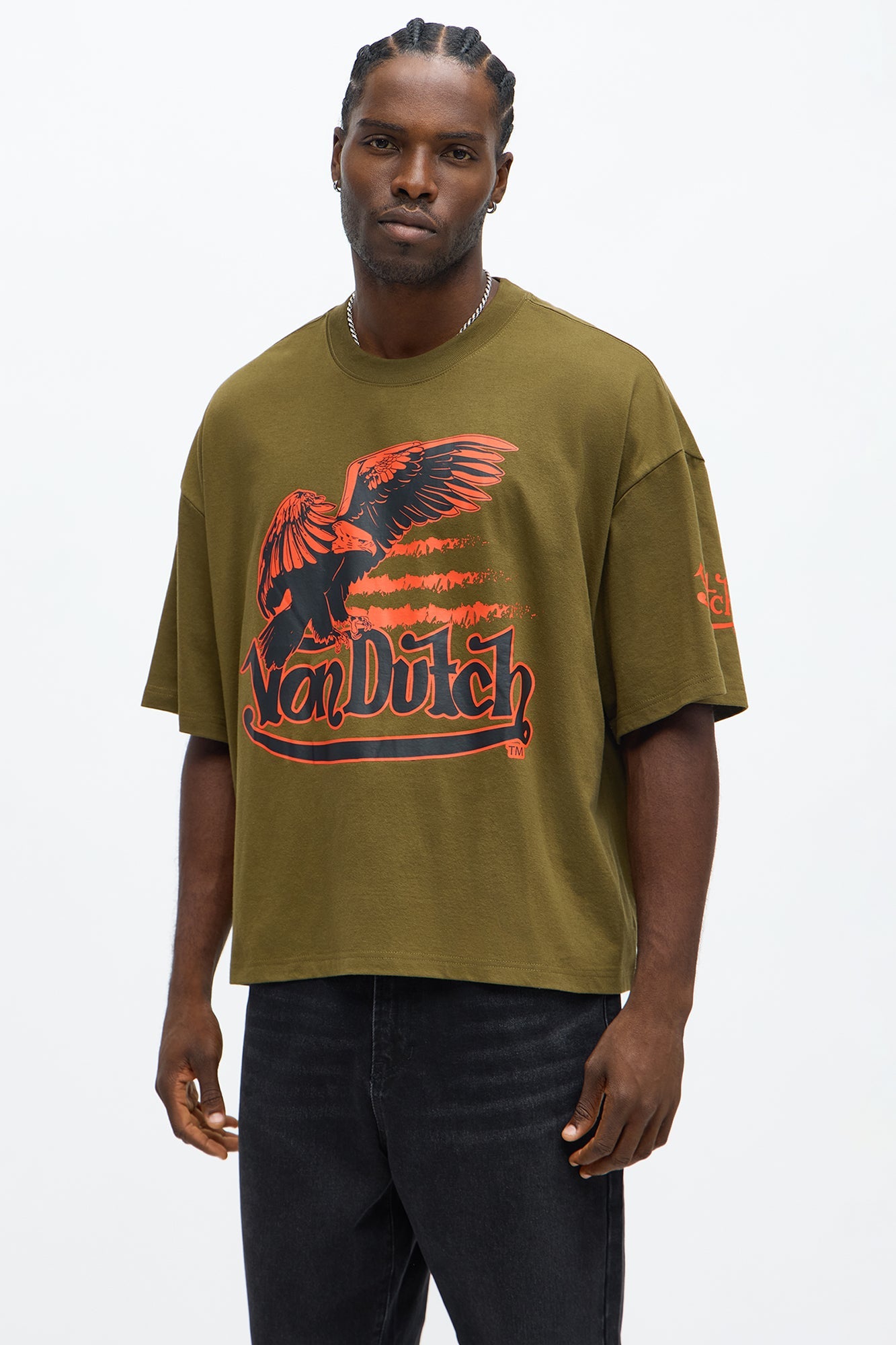 Oversized Cropped Von Dutch Fly High Tee - Olive