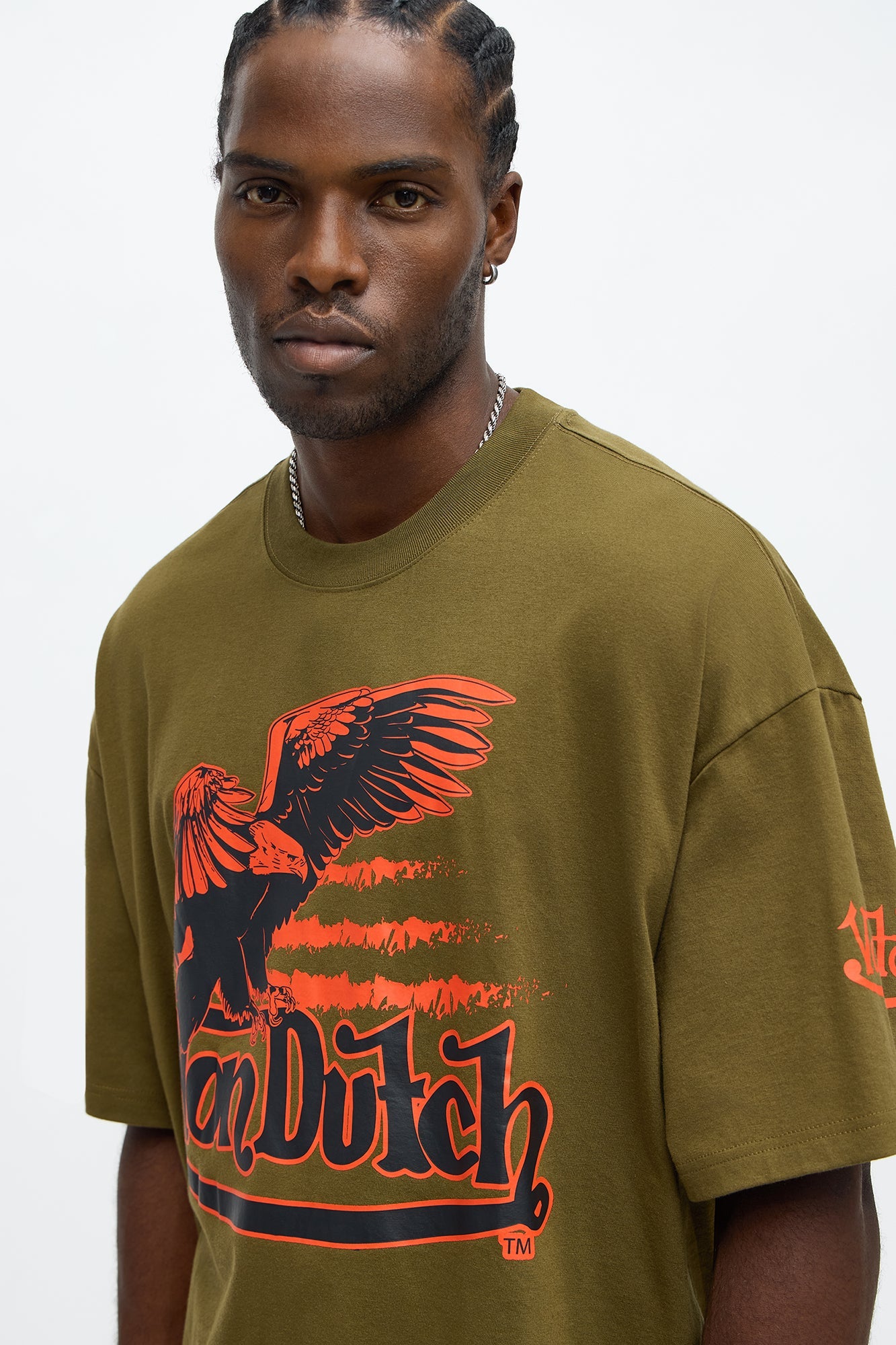 Oversized Cropped Von Dutch Fly High Tee - Olive
