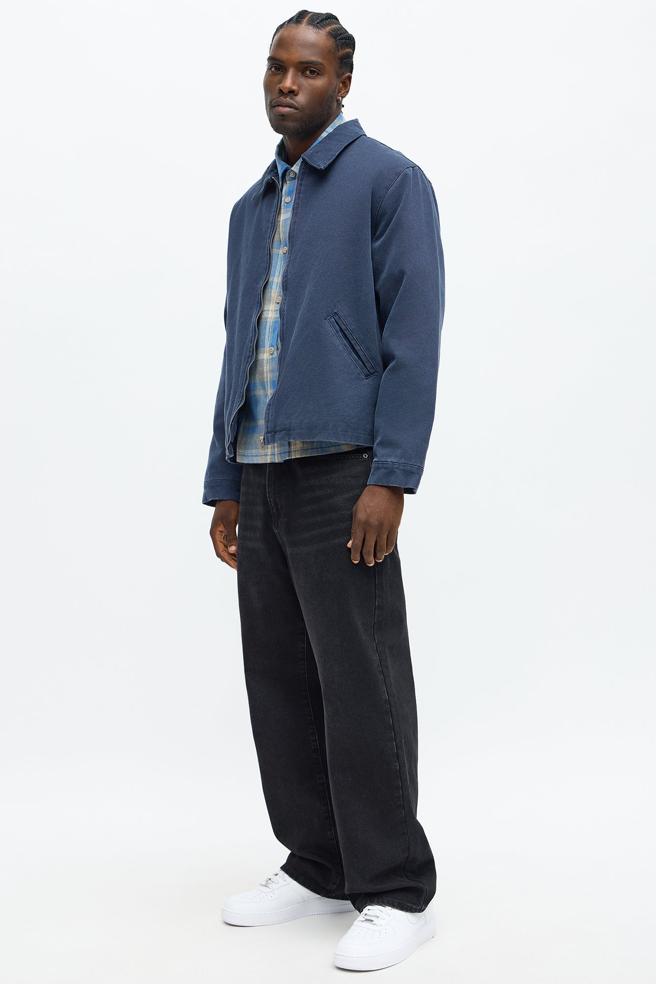 Relaxed Hard Work Washed Zip Jacket - Navy