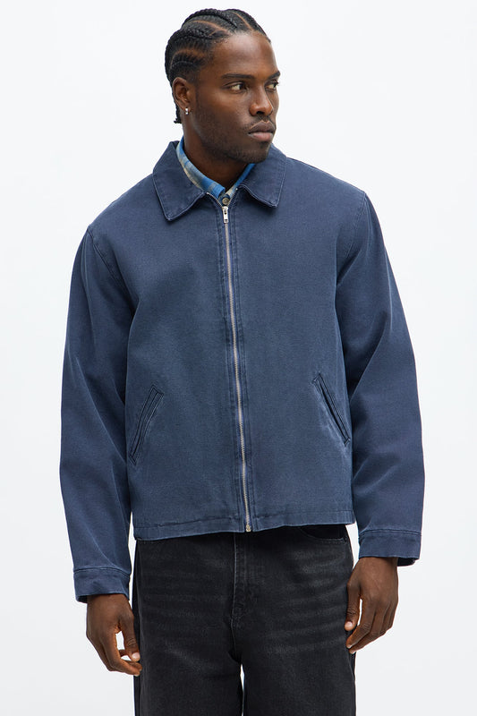 Relaxed Hard Work Washed Zip Jacket - Navy