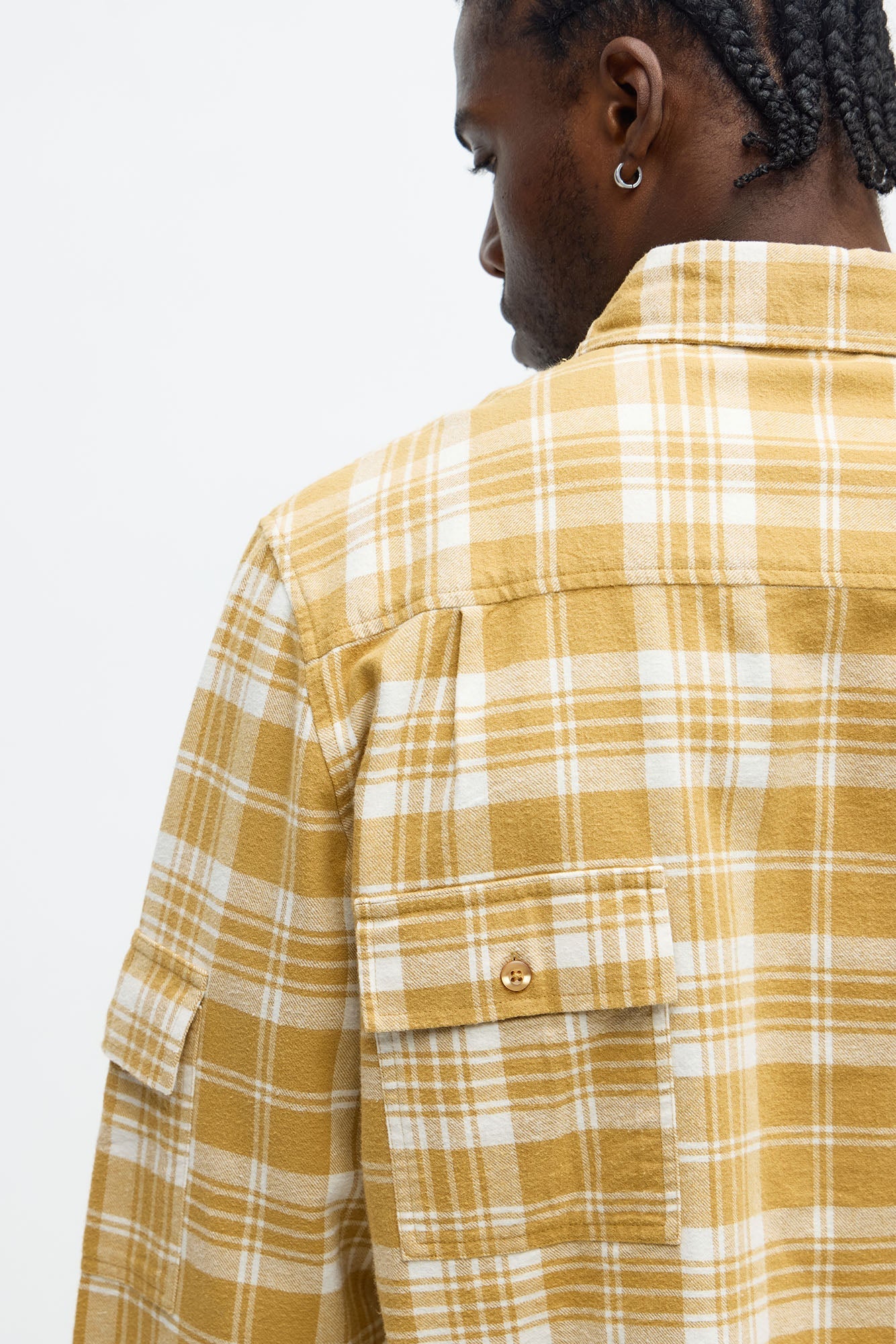 Cropped Cargo Pocket Flannel Button Up - Khaki