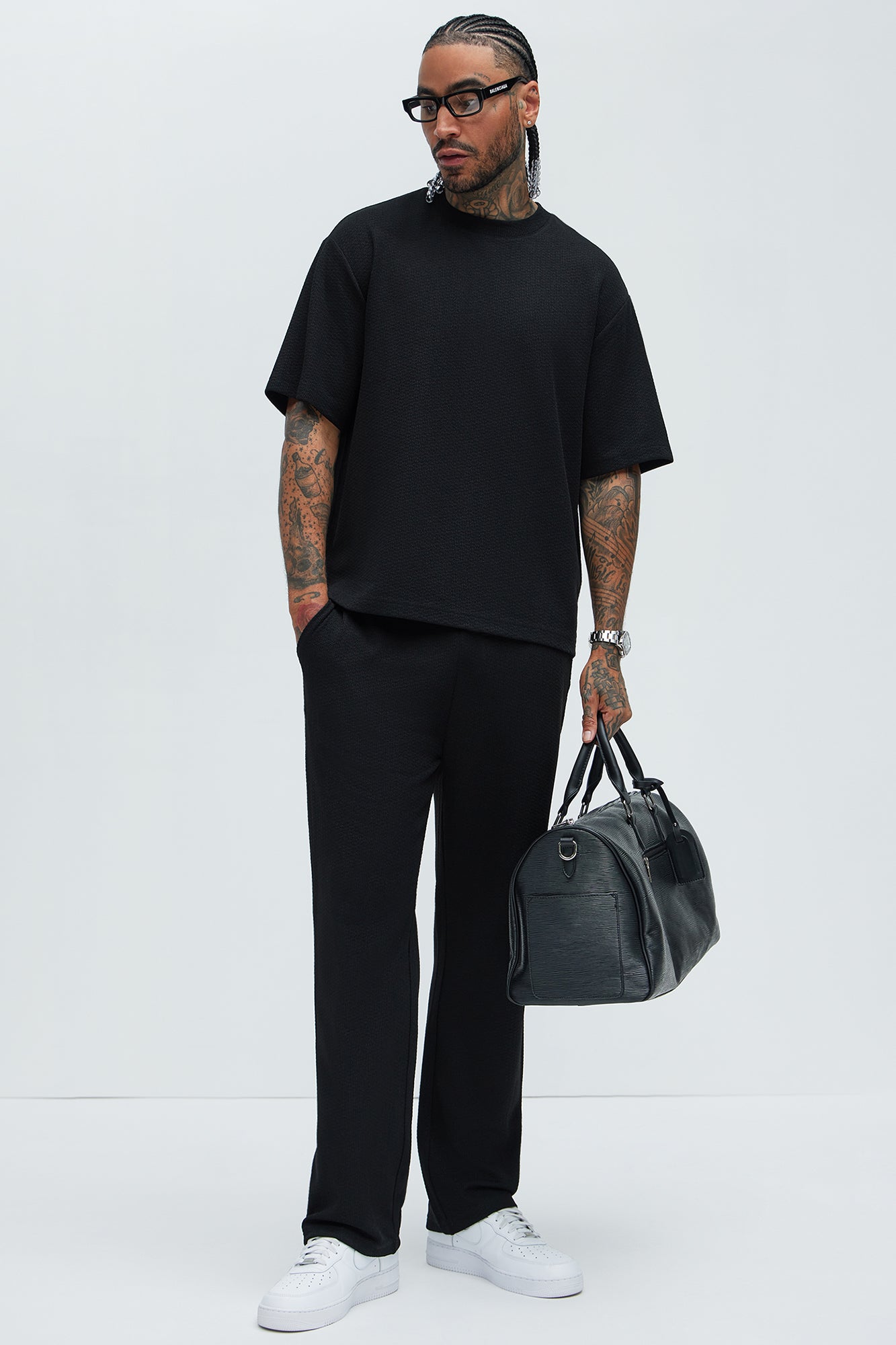 Capstan Straight Textured Pants - Black