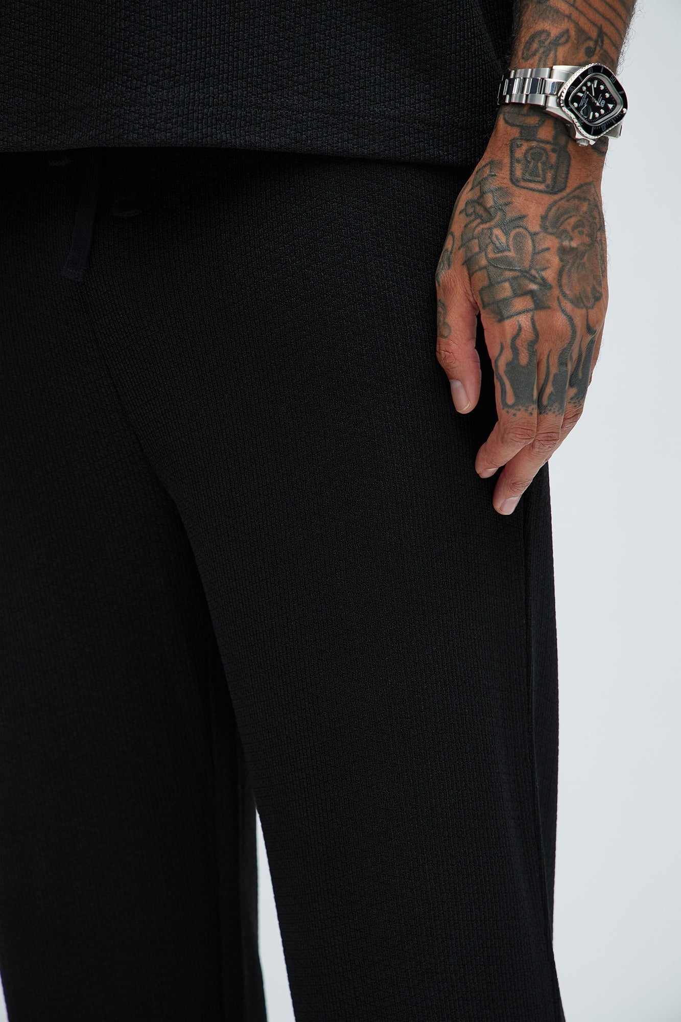 Capstan Straight Textured Pants - Black