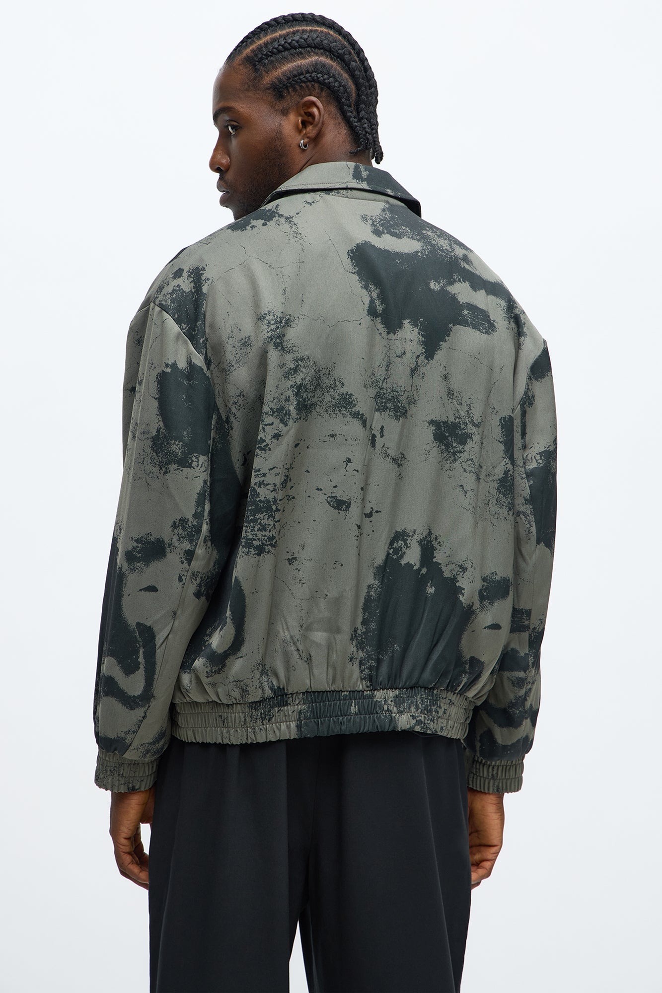Urban Marble Printed Relaxed Bomber Jacket - Olive/combo