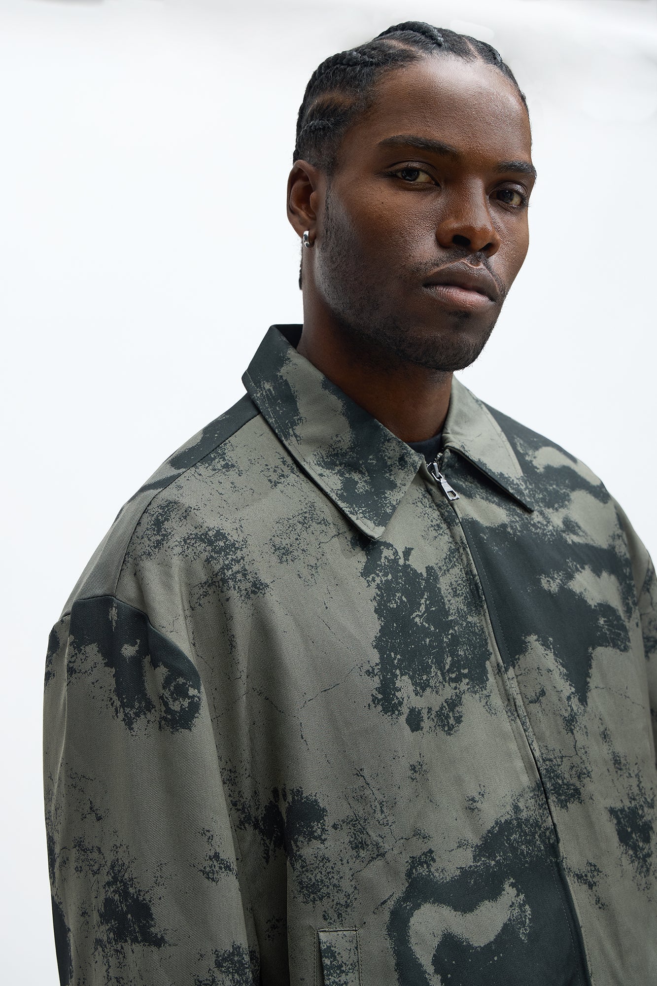 Urban Marble Printed Relaxed Bomber Jacket - Olive/combo