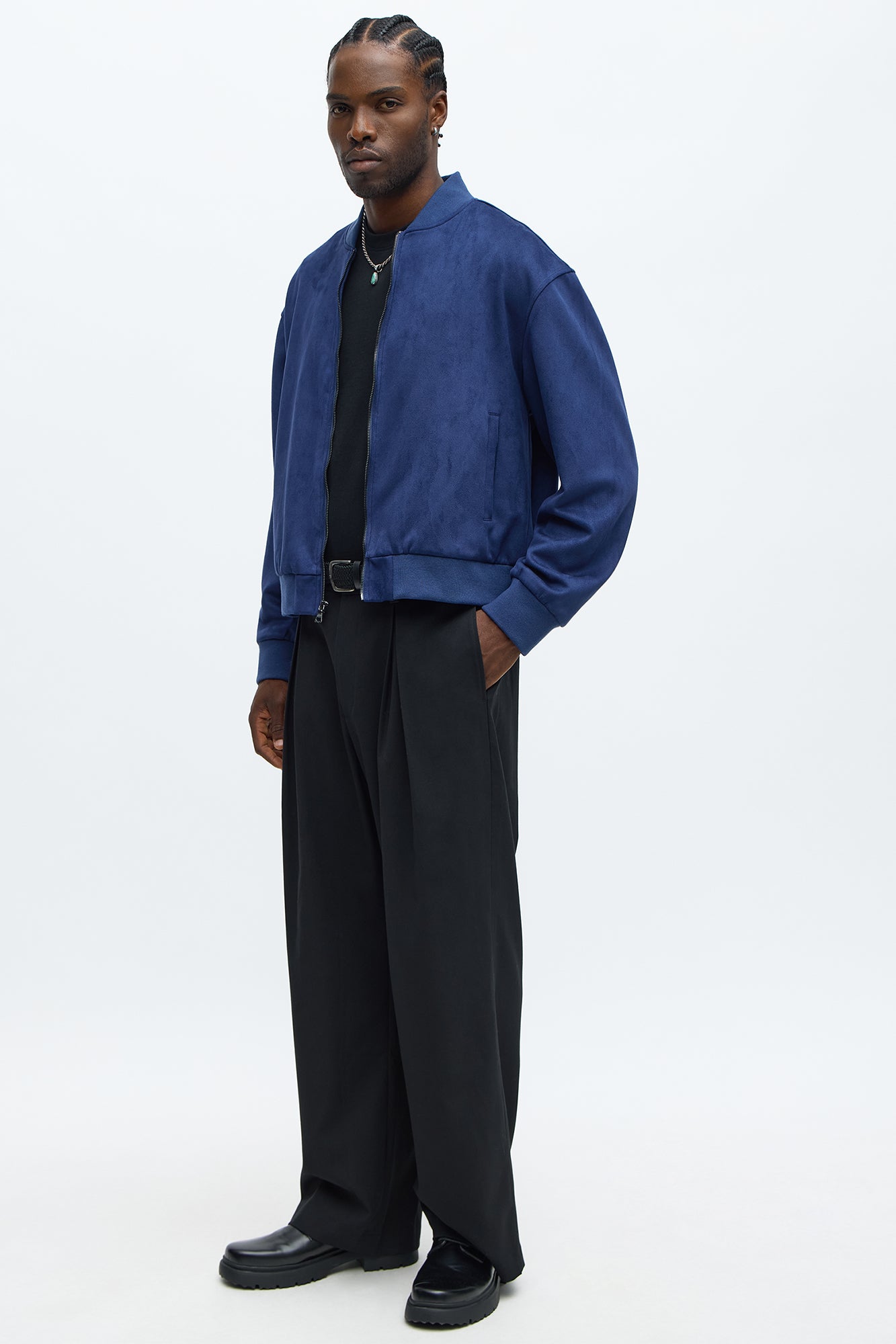 Cropped Hittin' The Streets Suede Bomber Jacket - Blue