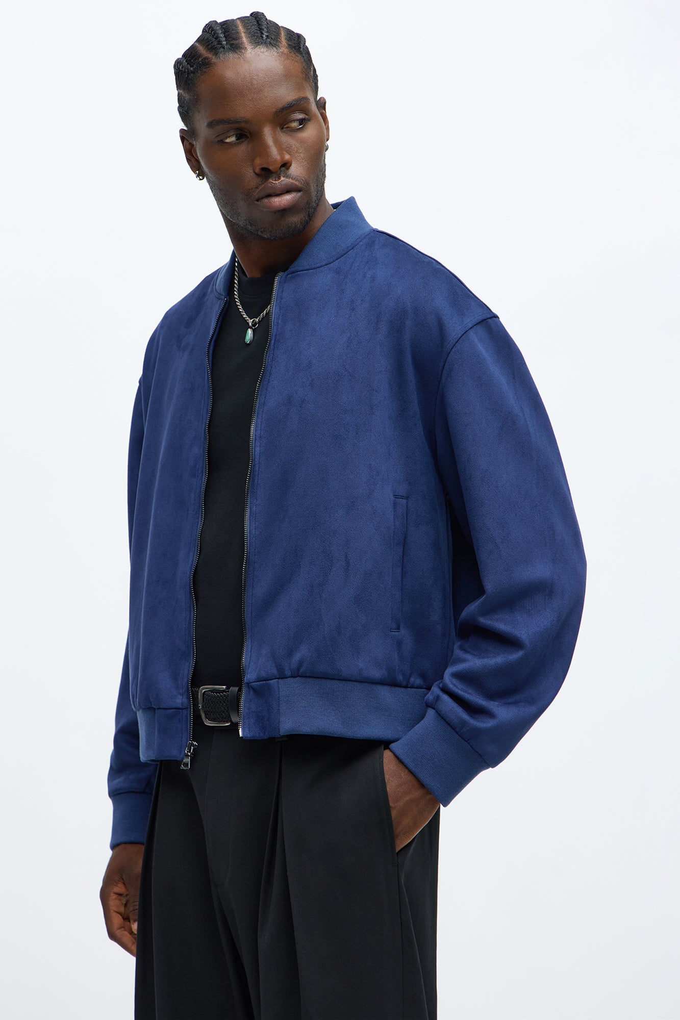 Cropped Hittin' The Streets Suede Bomber Jacket - Blue