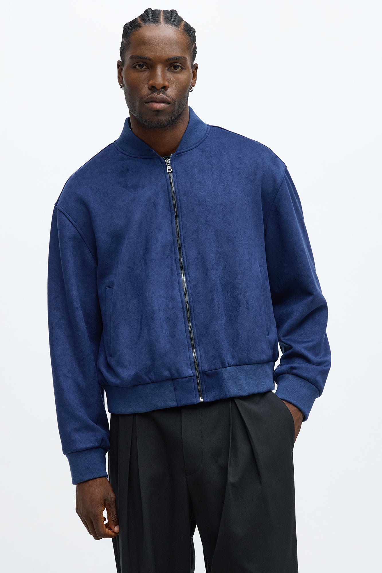 Cropped Hittin' The Streets Suede Bomber Jacket - Blue