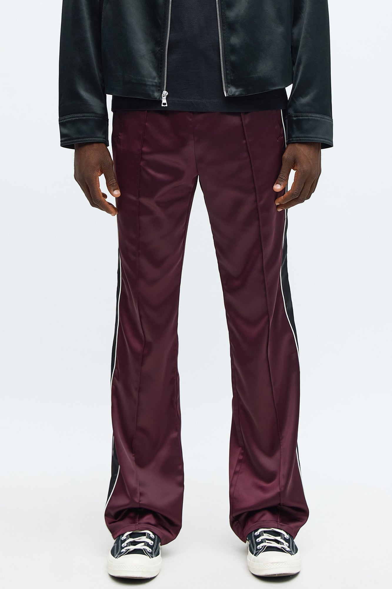 Stacked Slim Flare Lavished Track Pant - Burgundy