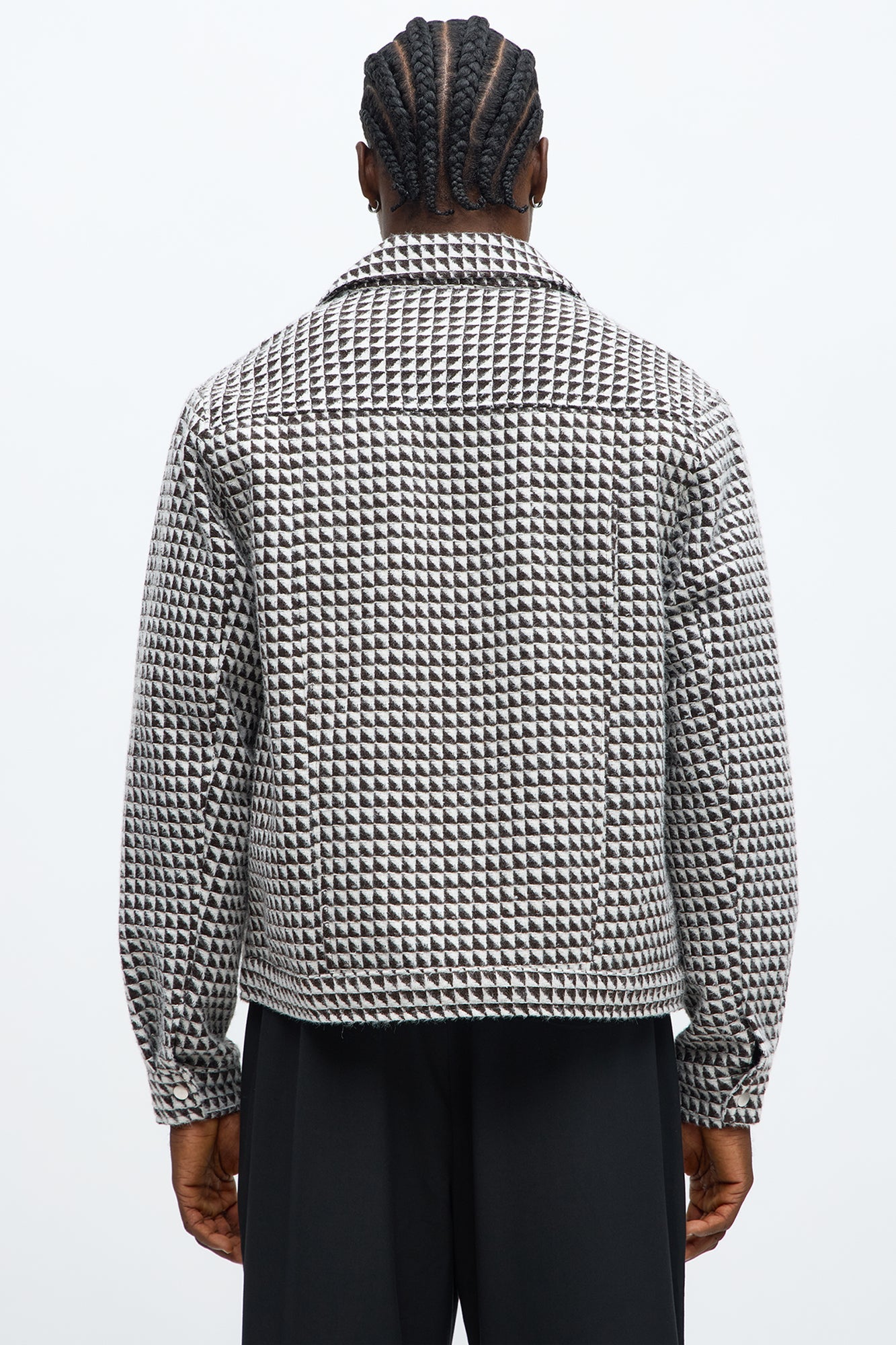 Textured Geometric Zip Jacket - Brown/combo