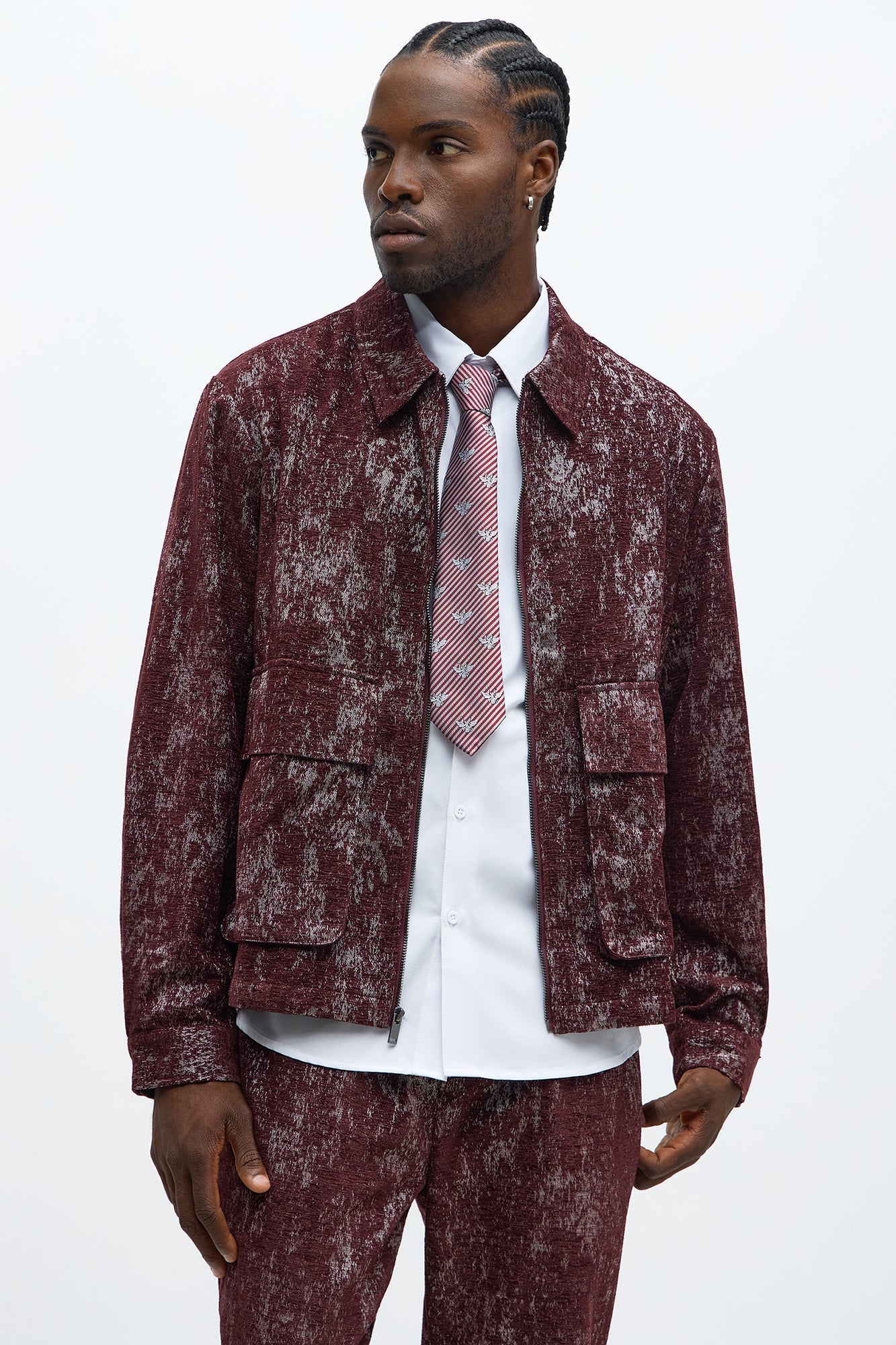 Velvet Heathered Work Jacket - Burgundy