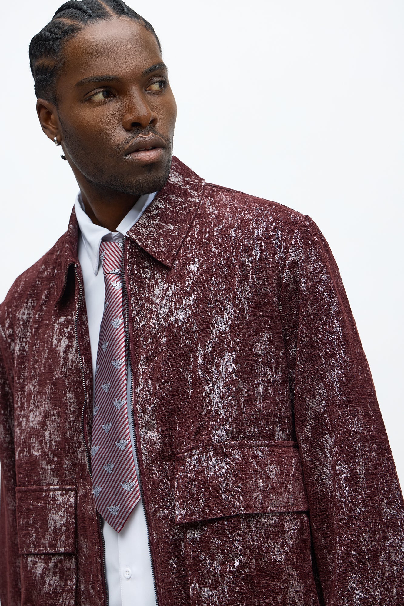 Velvet Heathered Work Jacket - Burgundy