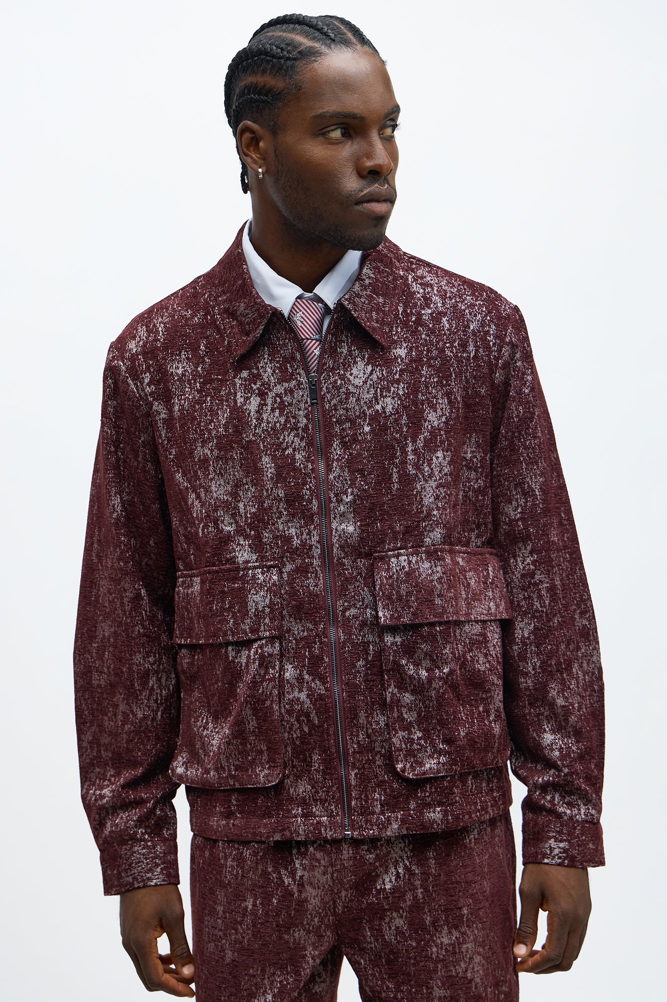 Velvet Heathered Work Jacket - Burgundy