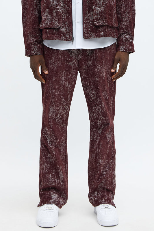 Slim Flare Slit Velvet Heathered Pant - Burgundy