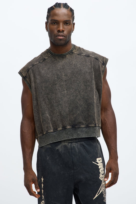 Boxy Washed Up Muscle Tee - Black