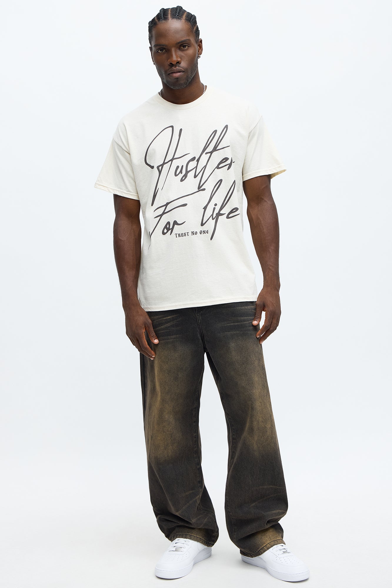 Hustler For Life Oversized Short Sleeve Tee - Natural