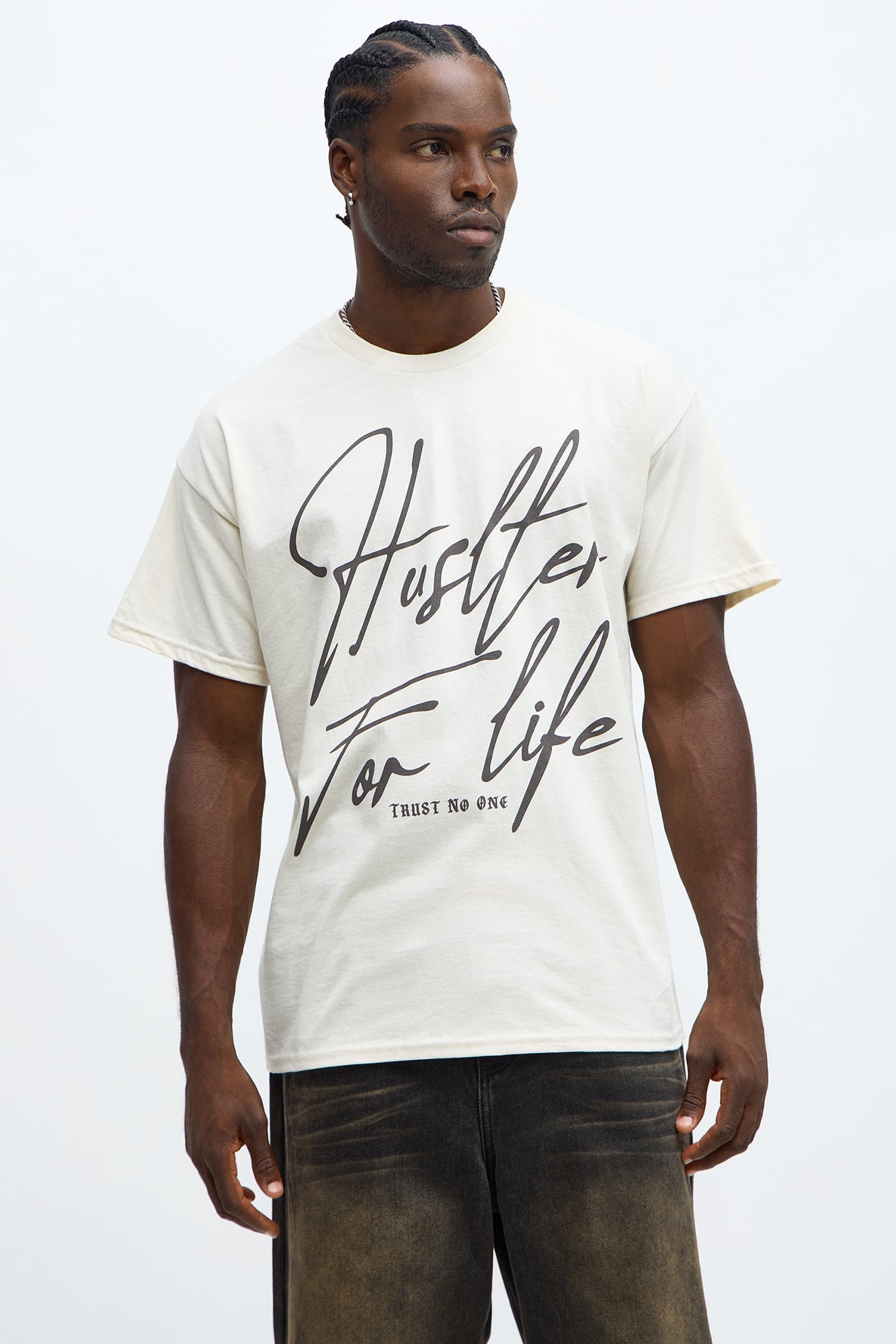 Hustler For Life Oversized Short Sleeve Tee - Natural