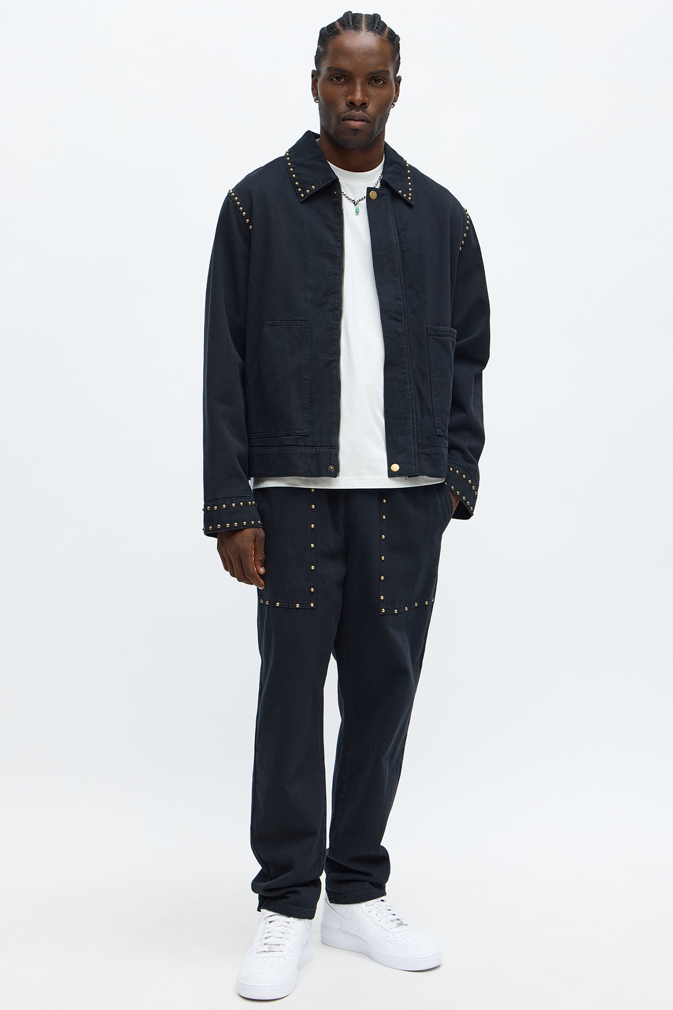 Relaxed Studded Work Jacket - Black