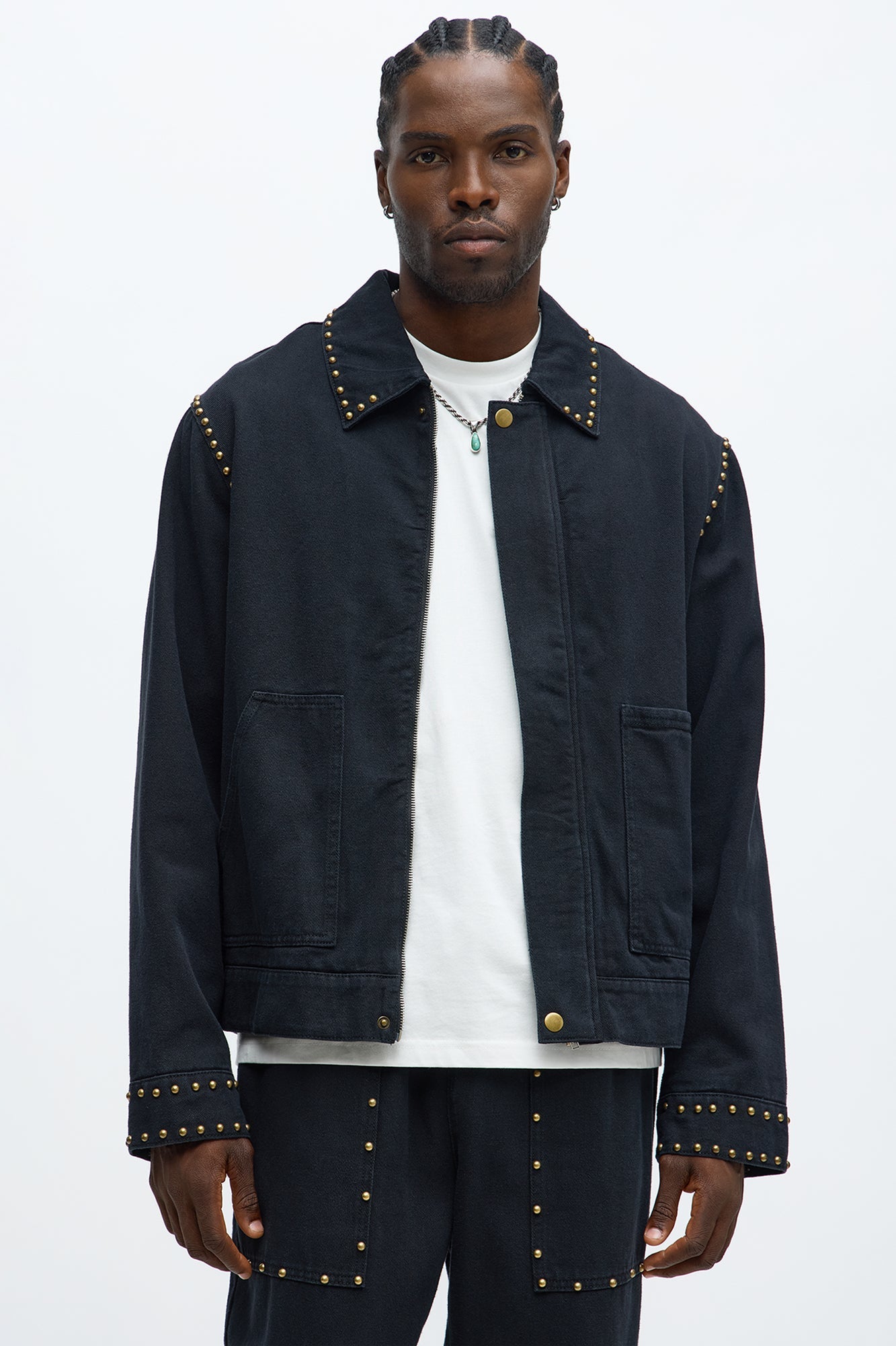 Relaxed Studded Work Jacket - Black