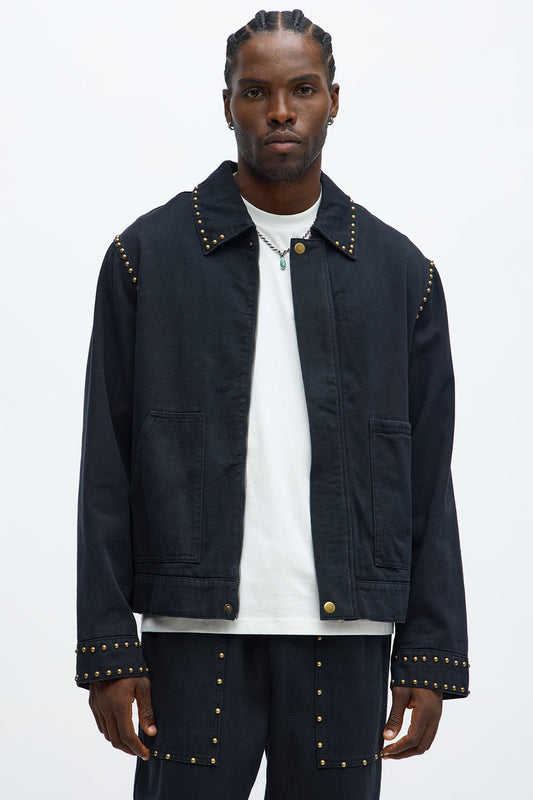 Relaxed Studded Work Jacket - Black