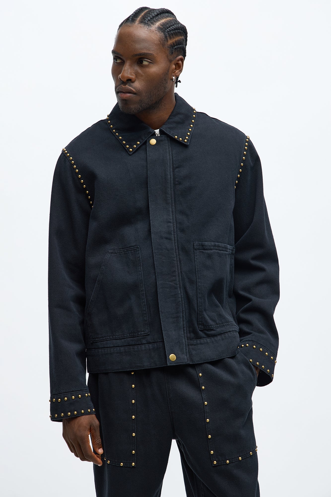 Relaxed Studded Work Jacket - Black