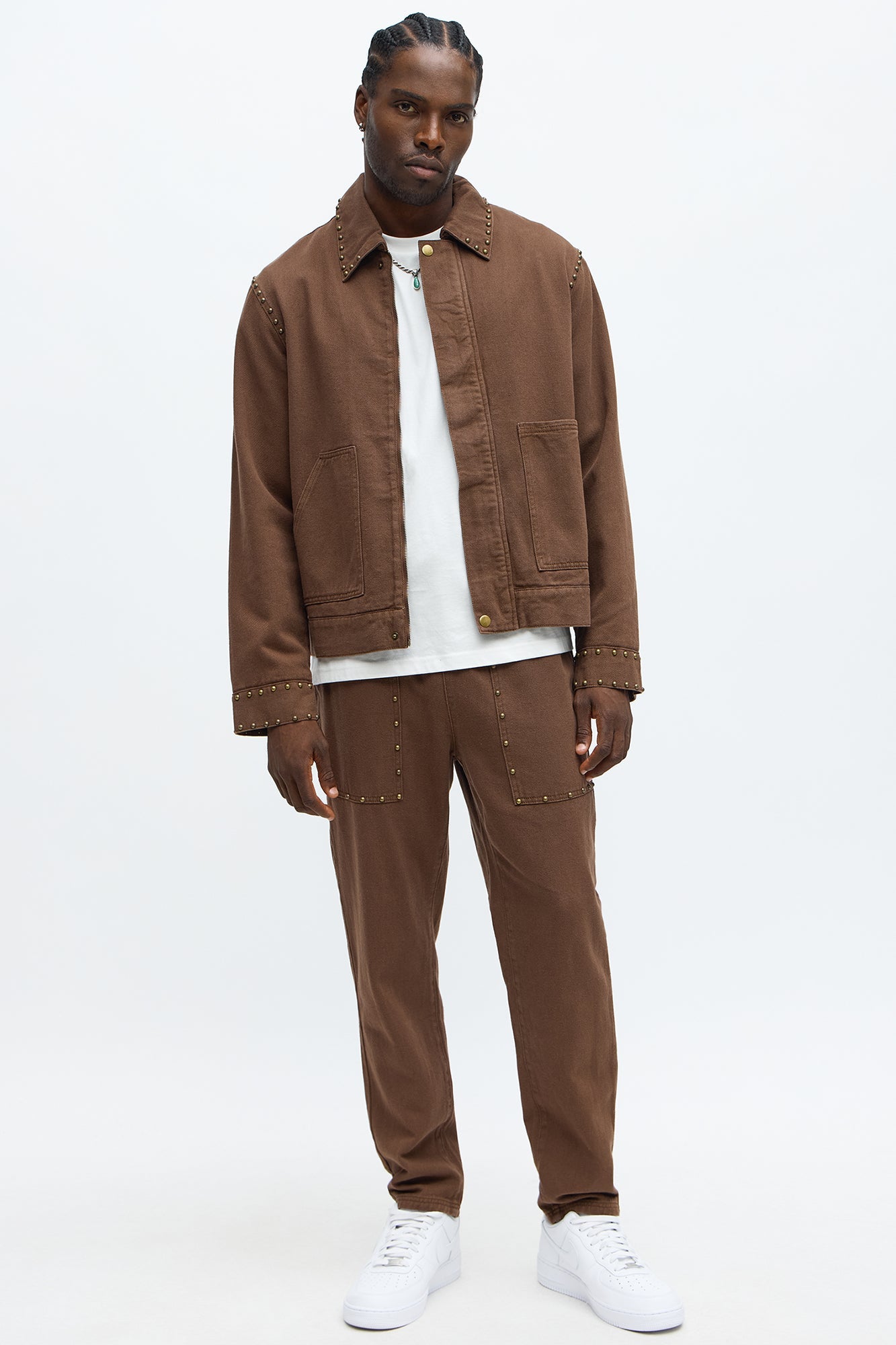 Relaxed Studded Work Jacket - Brown