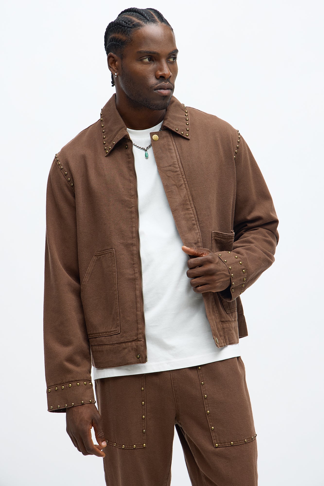 Relaxed Studded Work Jacket - Brown