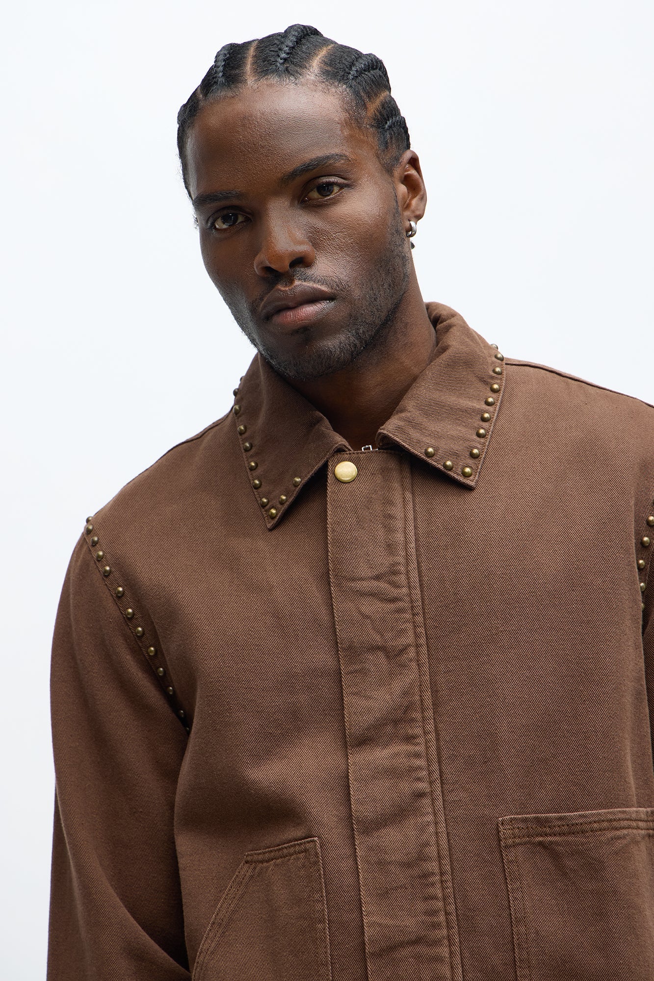 Relaxed Studded Work Jacket - Brown