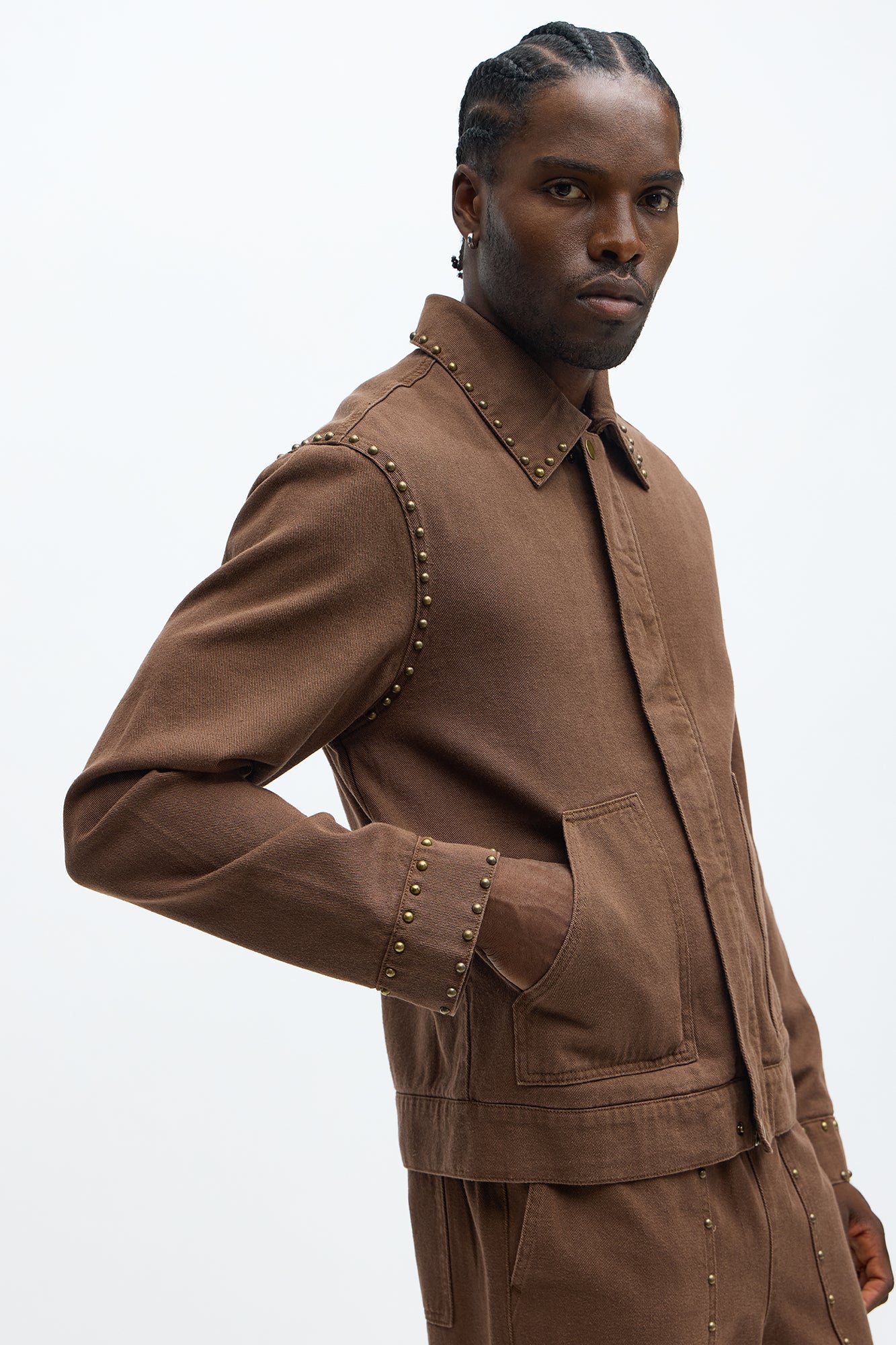 Relaxed Studded Work Jacket - Brown