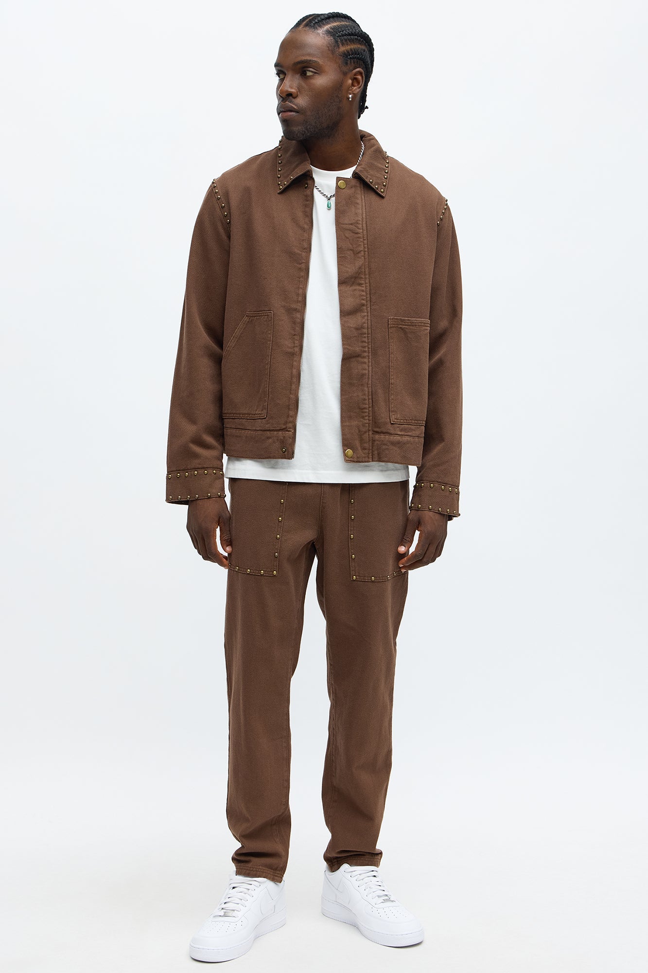 Slim Studded Pant - Brown