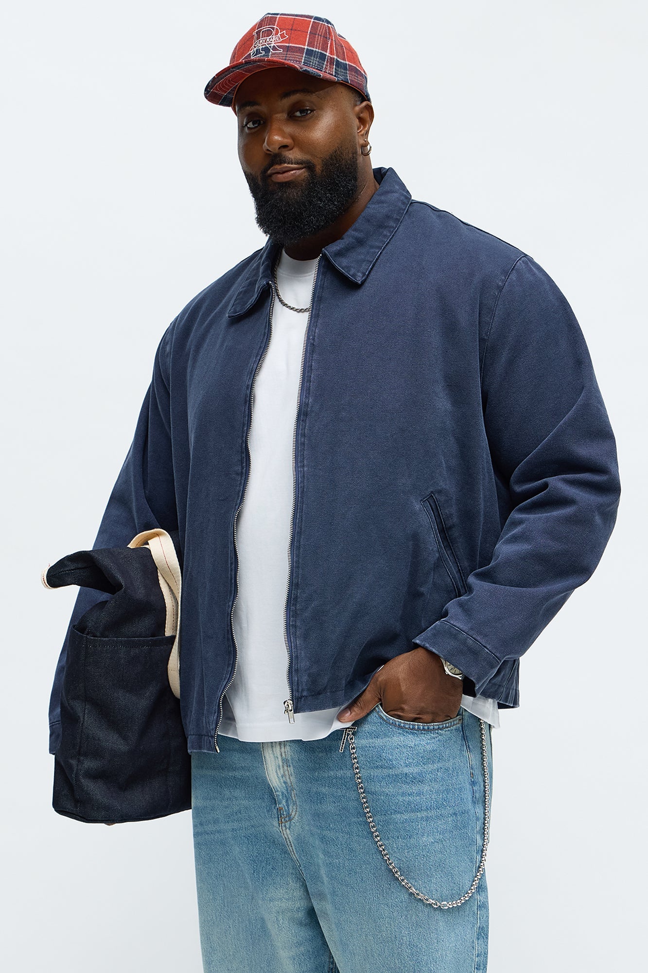 Relaxed Hard Work Washed Zip Jacket - Navy