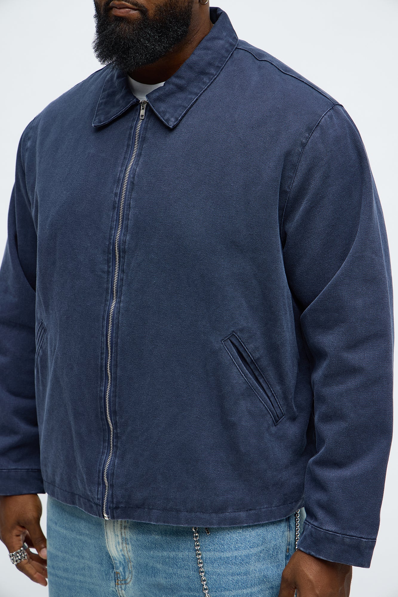 Relaxed Hard Work Washed Zip Jacket - Navy