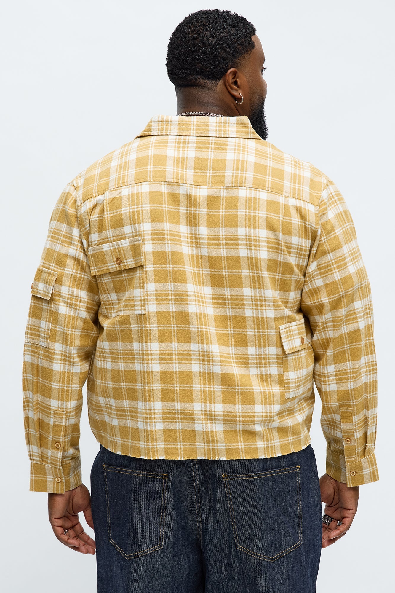 Cropped Cargo Pocket Flannel Button Up - Khaki