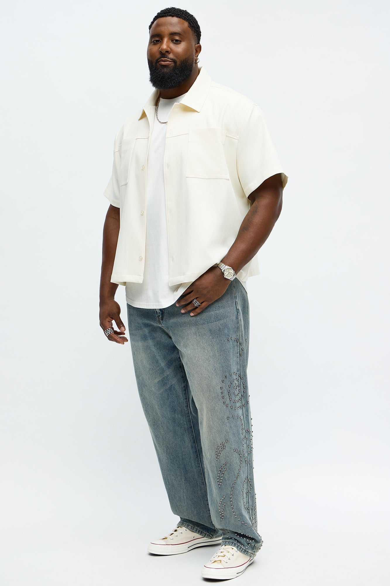 Relaxed Straight Sunshine Studs Jeans - Vintage Blue Wash