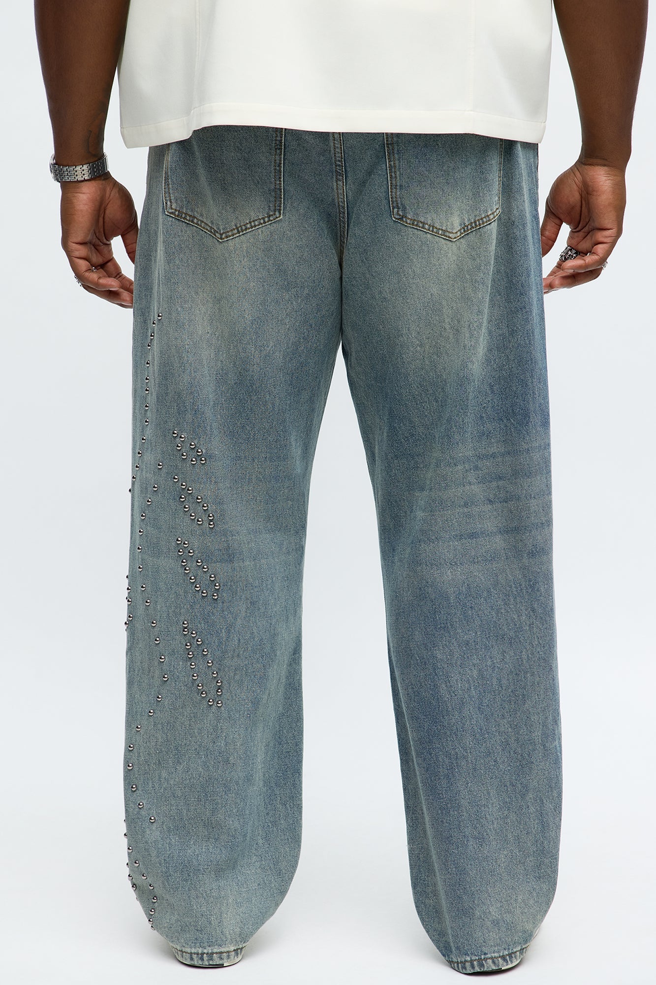 Relaxed Straight Sunshine Studs Jeans - Vintage Blue Wash