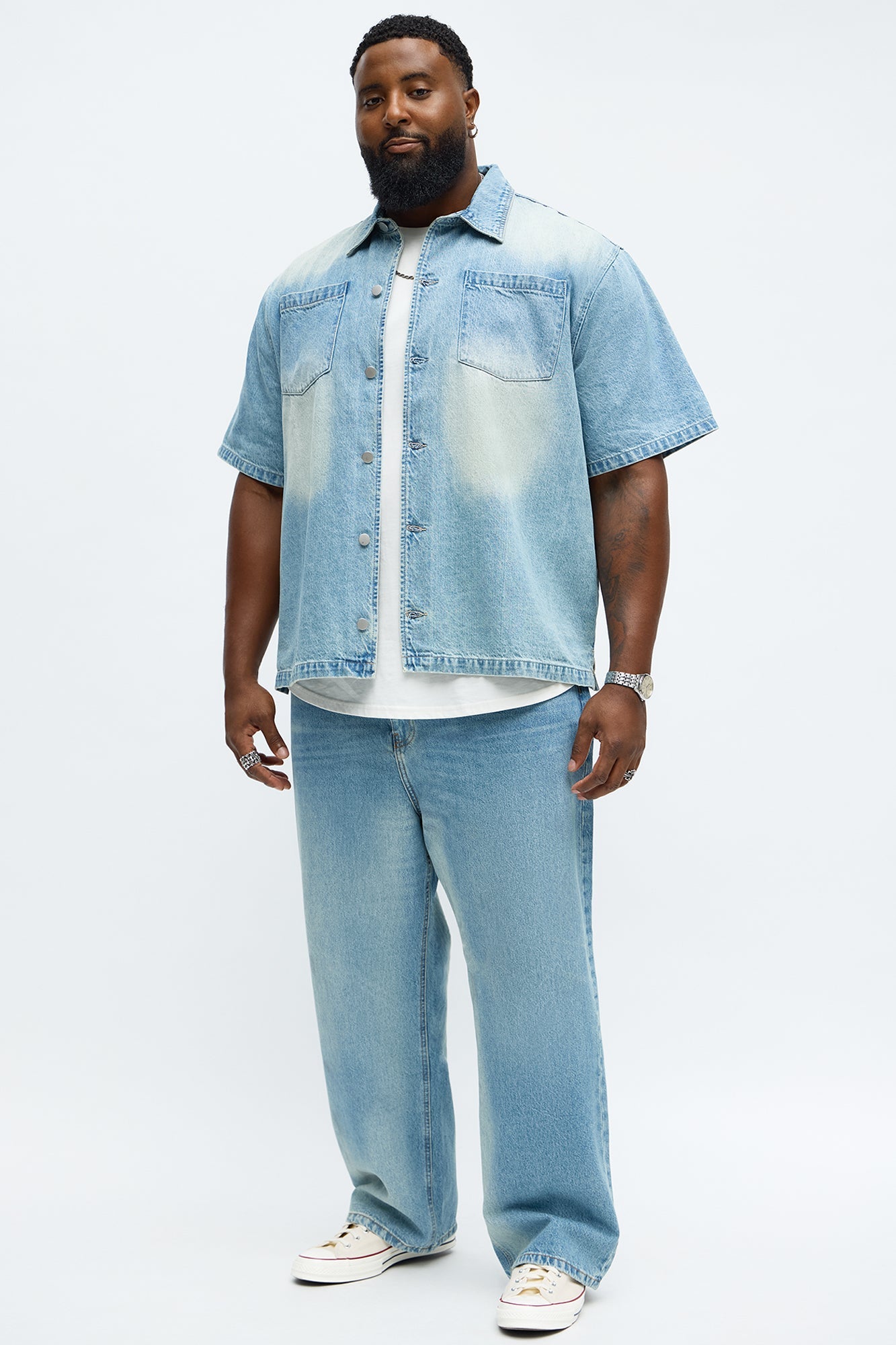 Washed Denim Button Up  - Light Blue