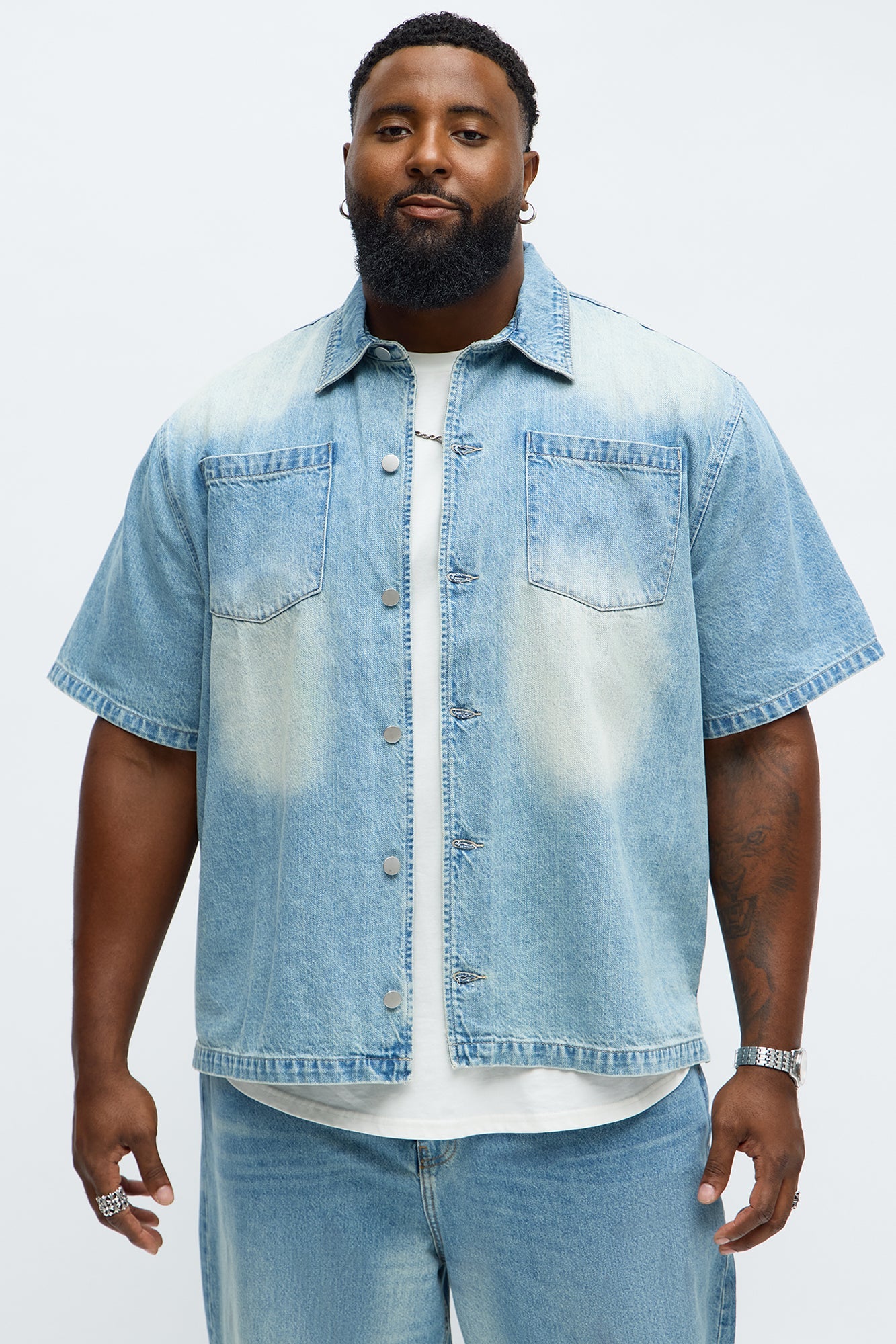 Washed Denim Button Up  - Light Blue